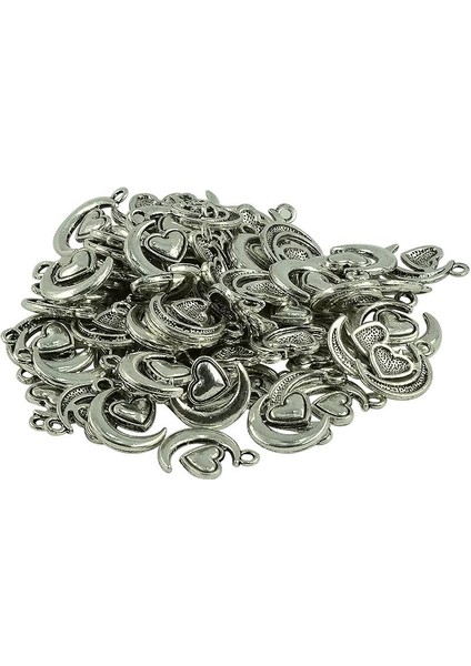 50 Adet Gümüş Ay Kalp Kolye Sevgililer Günü Charms Takı Dıy Yapımı (Yurt Dışından)