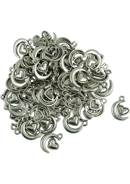 50 Adet Gümüş Ay Kalp Kolye Sevgililer Günü Charms Takı Dıy Yapımı (Yurt Dışından) modelleri