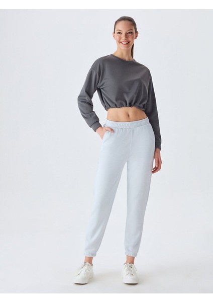 Kadın Crop Beli Lastikli Sweatshırt