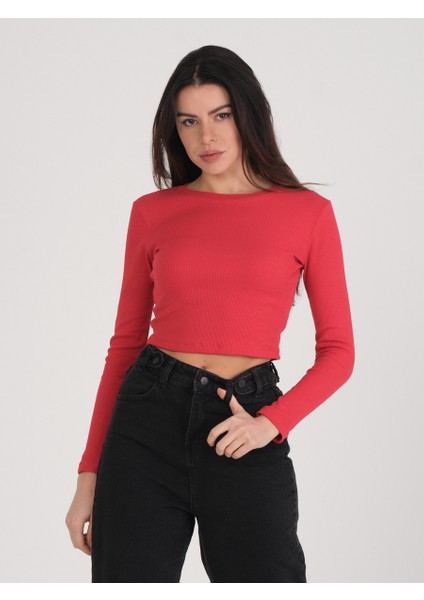 Kadın Kırmızı Uzun Kollu Crop Bluz fiyatları