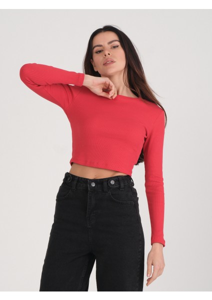Kadın Kırmızı Uzun Kollu Crop Bluz modelleri