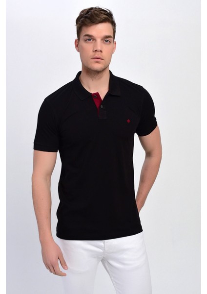 Erkek Polo Yaka Likralı T-Shirt Siyah T621