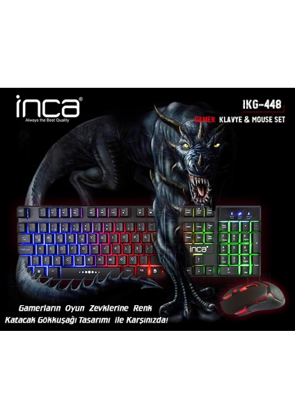 Inca Klavye Mouse Seti Kablolu USB Gaming Oyuncu Rgb Set IKG-448 Siyah