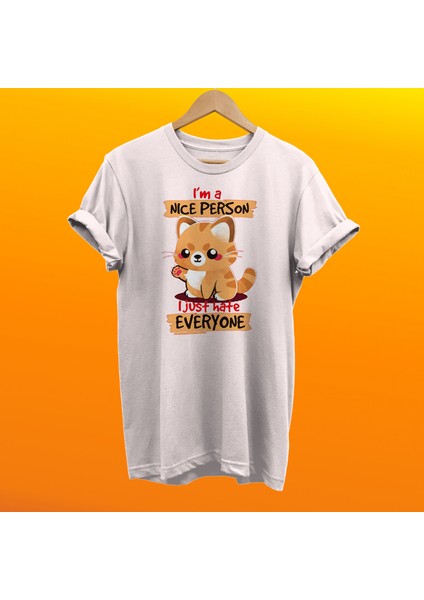 Sevimli Kedi Baskılı Pamuk Oversize T-Shirt Büyük Beden Tişört