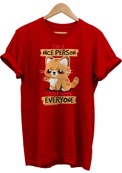 Sevimli Kedi Baskılı Pamuk Oversize T-Shirt Büyük Beden Tişört