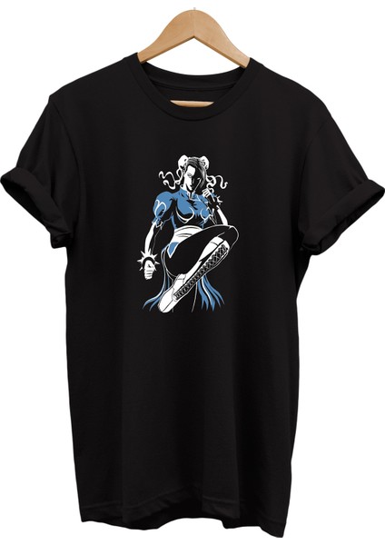 Street Fighter Chun-Li Baskılı Pamuk Oversize T-Shirt Büyük Beden Tişört