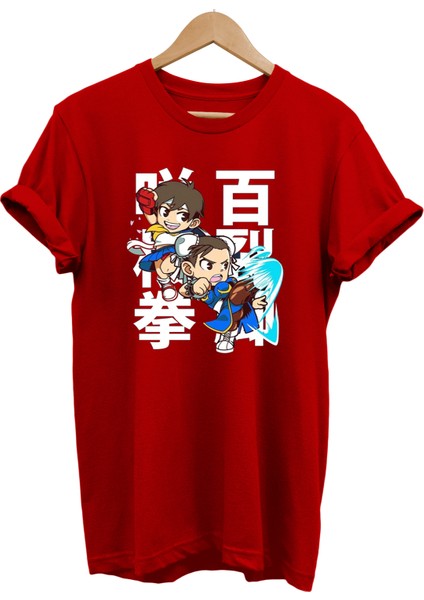 Street Fighter Chun-Li Baskılı Pamuk Oversize T-Shirt Büyük Beden Tişört