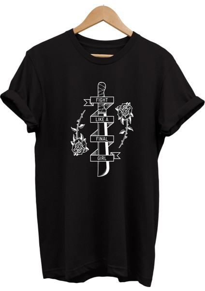 Fight Like A Girl Baskılı Pamuk Oversize T-Shirt Büyük Beden Tişört