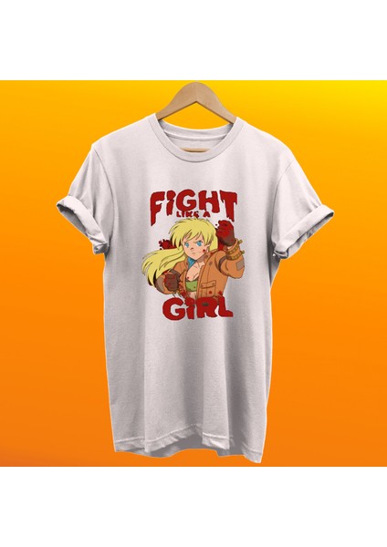 Fight Like A Girl Baskılı Pamuk Oversize T-Shirt Büyük Beden Tişört