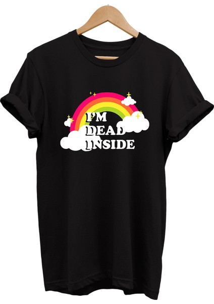 Gökkuşağı Baskılı Pamuk Oversize T-Shirt Büyük Beden Tişört