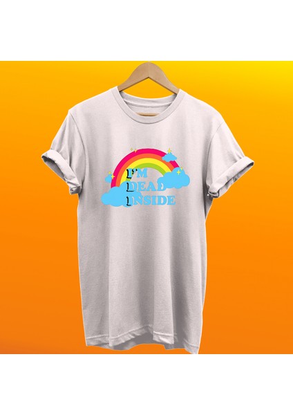 Gökkuşağı Baskılı Pamuk Oversize T-Shirt Büyük Beden Tişört