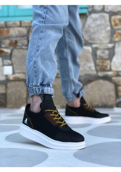 XON1606 Bağcıklı Rahat Yüksek Taban Siyah Casual Erkek Spor Ayakkabı modelleri