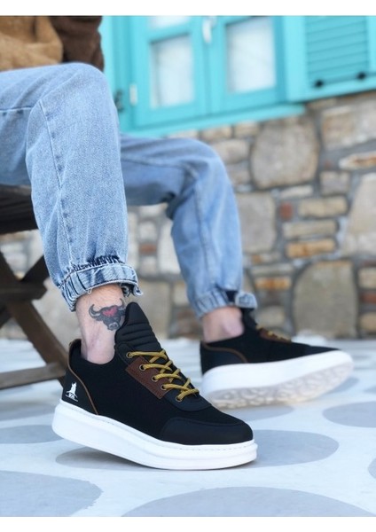 XON1606 Bağcıklı Rahat Yüksek Taban Siyah Casual Erkek Spor Ayakkabı fırsatları