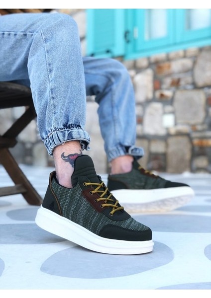 XON1606 Bağcıklı Rahat Yüksek Taban Haki Casual Erkek Spor Ayakkabı