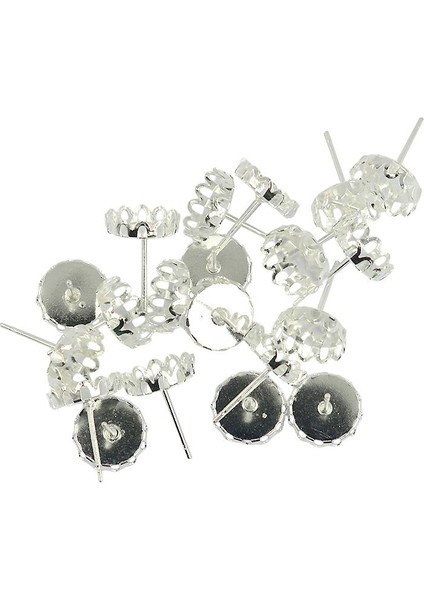 20 Adet 10MM Cabochon Ayarları Küpe Boşluklar Küpe Çerçeve Baz Gümüş Beyaz (Yurt Dışından)