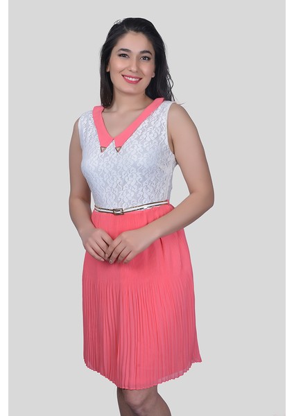 Nvle Dantel ve Şifon Kolsuz Elbise 7397