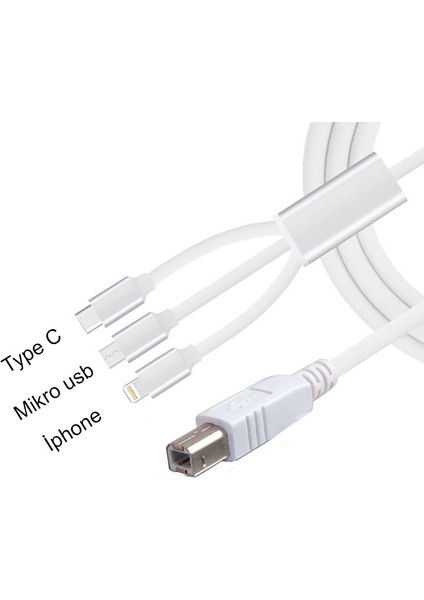 3 In 1 Type C-Lightning- Micro USB To Type B Printer Kablosu