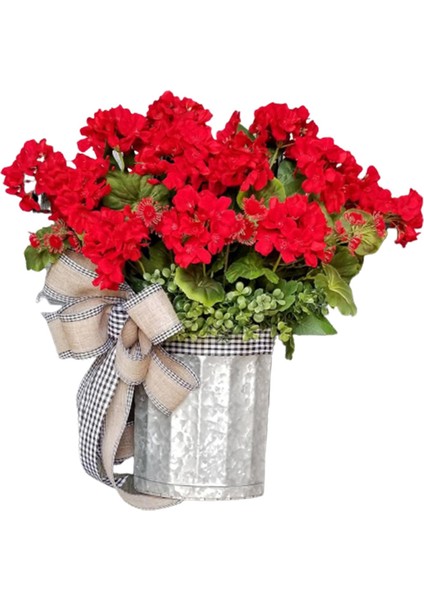 35 cm Kırmızı Seranium Kova Çelenk (Yurt Dışından)
