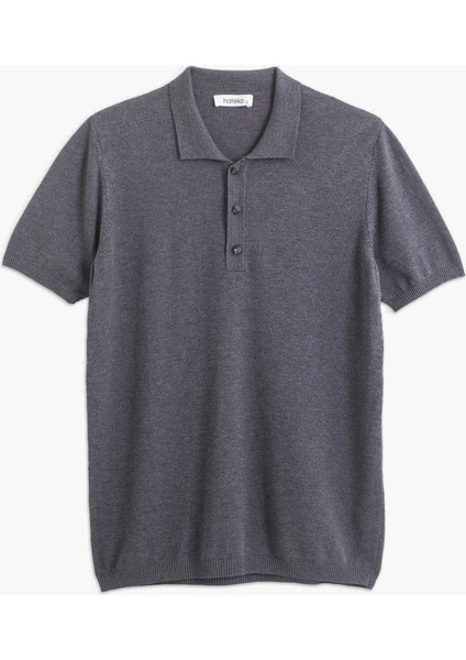 Erkek Gri Viskon Triko Polo Yaka Tişört