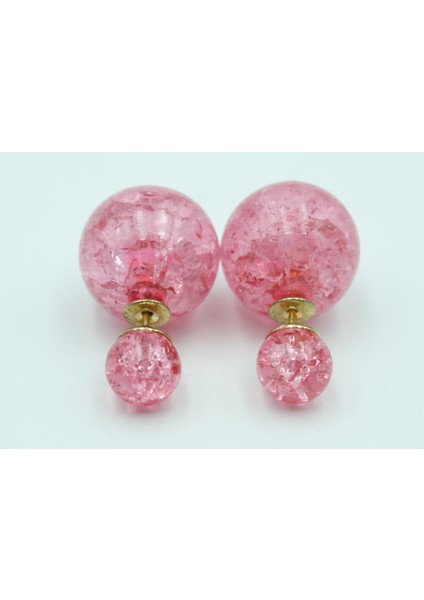 Opal Boncuk Renkli Kristal Küre Saplama Küpe 11 Renk Pembe