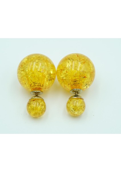 Opal Boncuk Renkli Kristal Küre Saplama Küpe 11 Renk Sarı
