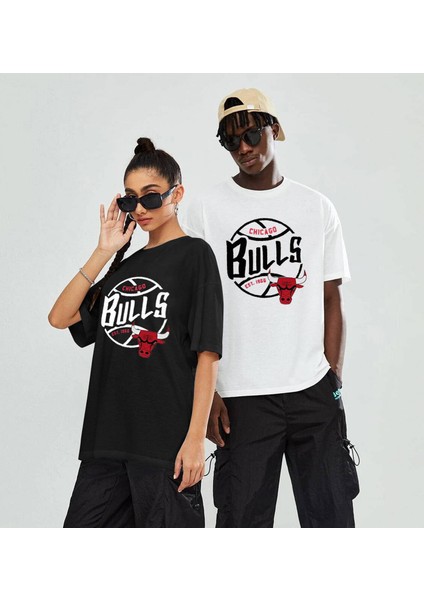 Unisex Bull Dijital Baskılı Oversize Rahat T-Shirt