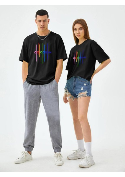 Unisex Renkli Dijital Baskılı Oversize Rahat T-Shirt