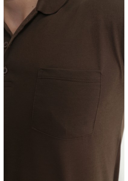 Baba Yakalı Cepli Düz Model Tek Renk Tişört T-Shirt