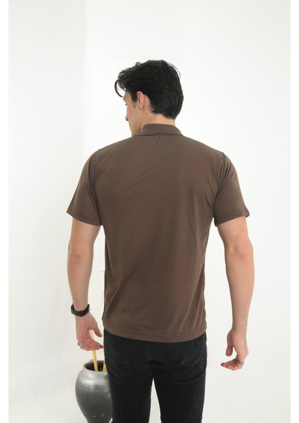 Baba Yakalı Cepli Düz Model Tek Renk Tişört T-Shirt
