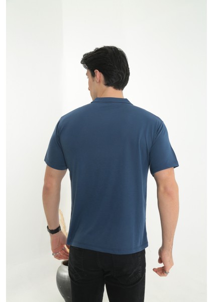 Baba Yakalı Cepli Düz Model Tek Renk Tişört T-Shirt
