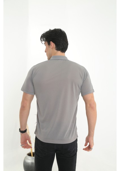 Baba Yakalı Cepli Düz Model Tek Renk Tişört T-Shirt