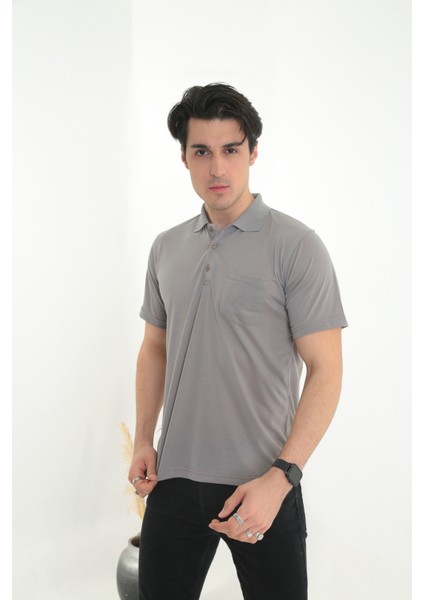 Baba Yakalı Cepli Düz Model Tek Renk Tişört T-Shirt