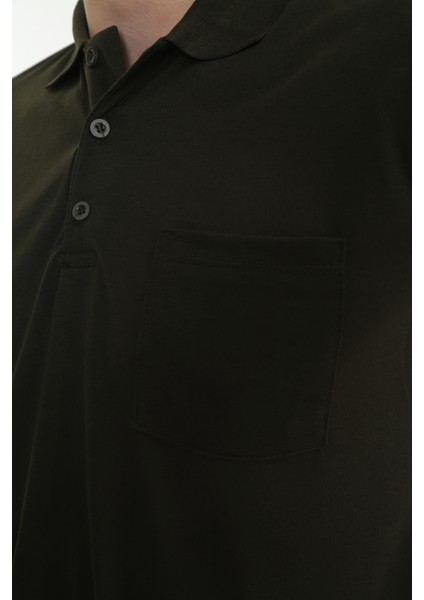 Baba Yakalı Cepli Düz Model Tek Renk Tişört T-Shirt