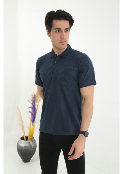 Baba Yakalı Cepli Desenli Model Klasik Kesim Tişört T-Shirt