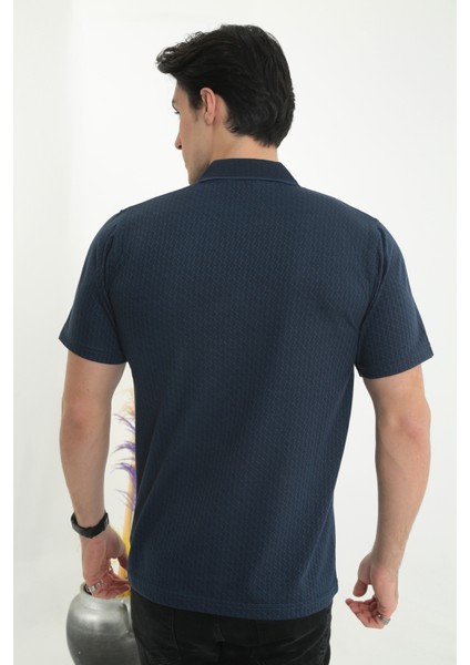 Baba Yakalı Cepli Desenli Model Klasik Kesim Tişört T-Shirt