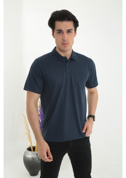 Baba Yakalı Cepli Desenli Model Klasik Kesim Tişört T-Shirt