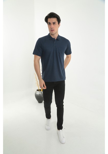 Baba Yakalı Cepli Desenli Model Klasik Kesim Tişört T-Shirt