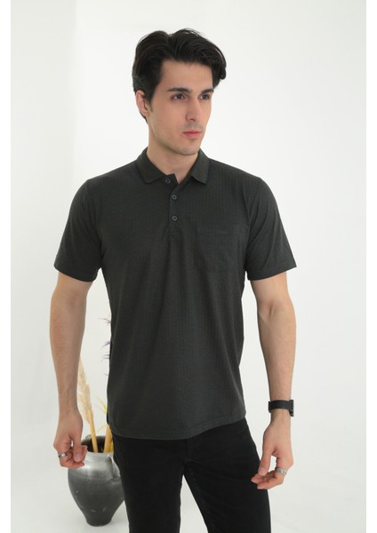 Baba Yakalı Cepli Desenli Model Klasik Kesim Tişört T-Shirt