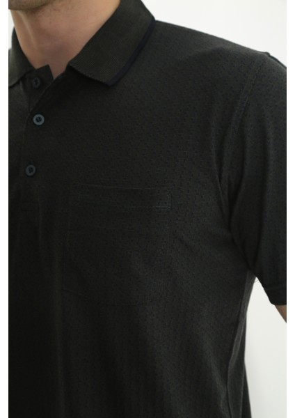 Baba Yakalı Cepli Desenli Model Klasik Kesim Tişört T-Shirt