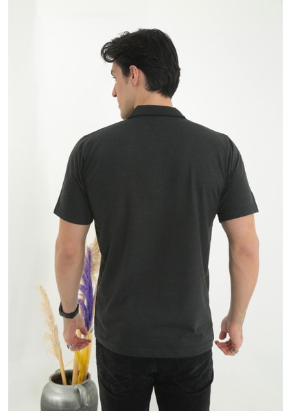 Baba Yakalı Cepli Desenli Model Klasik Kesim Tişört T-Shirt