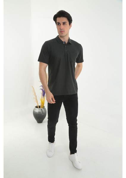 Baba Yakalı Cepli Desenli Model Klasik Kesim Tişört T-Shirt
