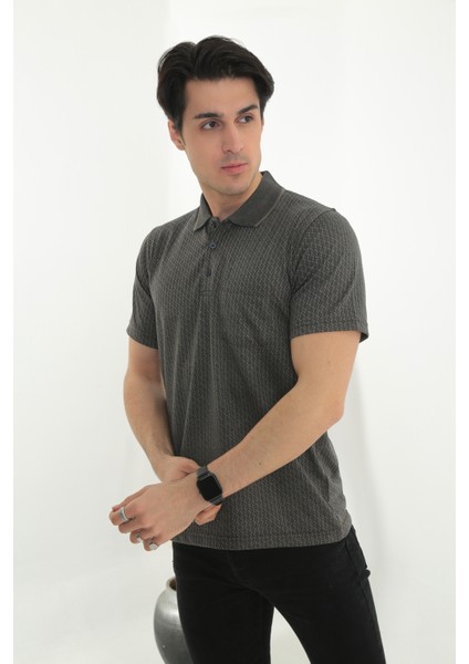 Baba Yakalı Cepli Desenli Model Klasik Kesim Tişört T-Shirt