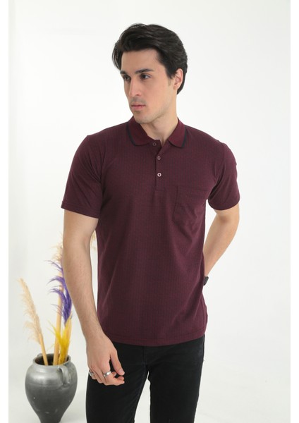 Baba Yakalı Cepli Desenli Model Klasik Kesim Tişört T-Shirt