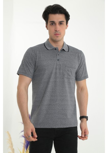 Baba Yakalı Cepli Desenli Model Klasik Kesim Tişört T-Shirt
