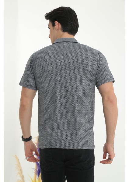Baba Yakalı Cepli Desenli Model Klasik Kesim Tişört T-Shirt