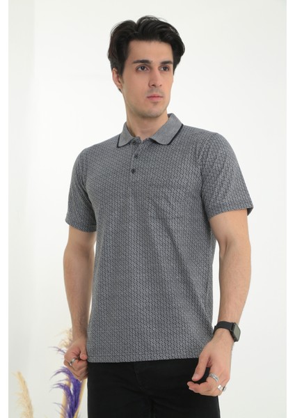 Baba Yakalı Cepli Desenli Model Klasik Kesim Tişört T-Shirt
