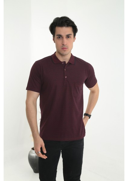 Baba Yakalı Cepli Nokta Desenli Model Klasik Kesim Tişört T-Shirt