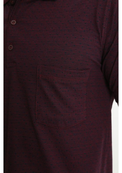 Baba Yakalı Cepli Nokta Desenli Model Klasik Kesim Tişört T-Shirt
