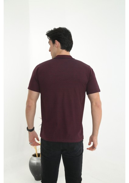 Baba Yakalı Cepli Nokta Desenli Model Klasik Kesim Tişört T-Shirt