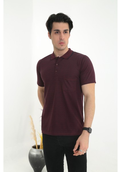 Baba Yakalı Cepli Nokta Desenli Model Klasik Kesim Tişört T-Shirt